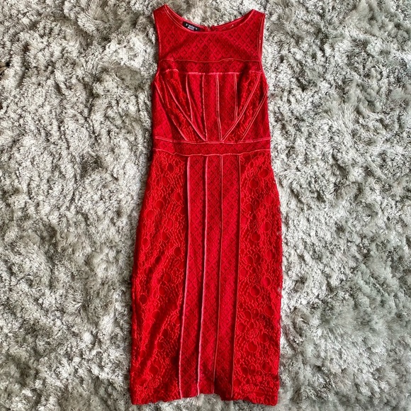 bebe Red Lace Sleeveless Dress Size 4 - Picture 4 of 9